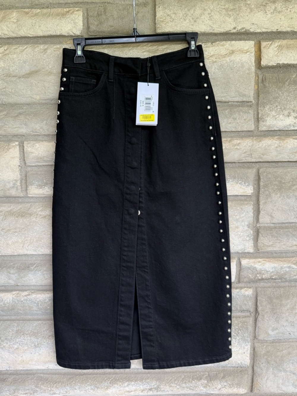 IRO Thania Denim Side Studed High Rise Midi Pencil Skirt 36 $395